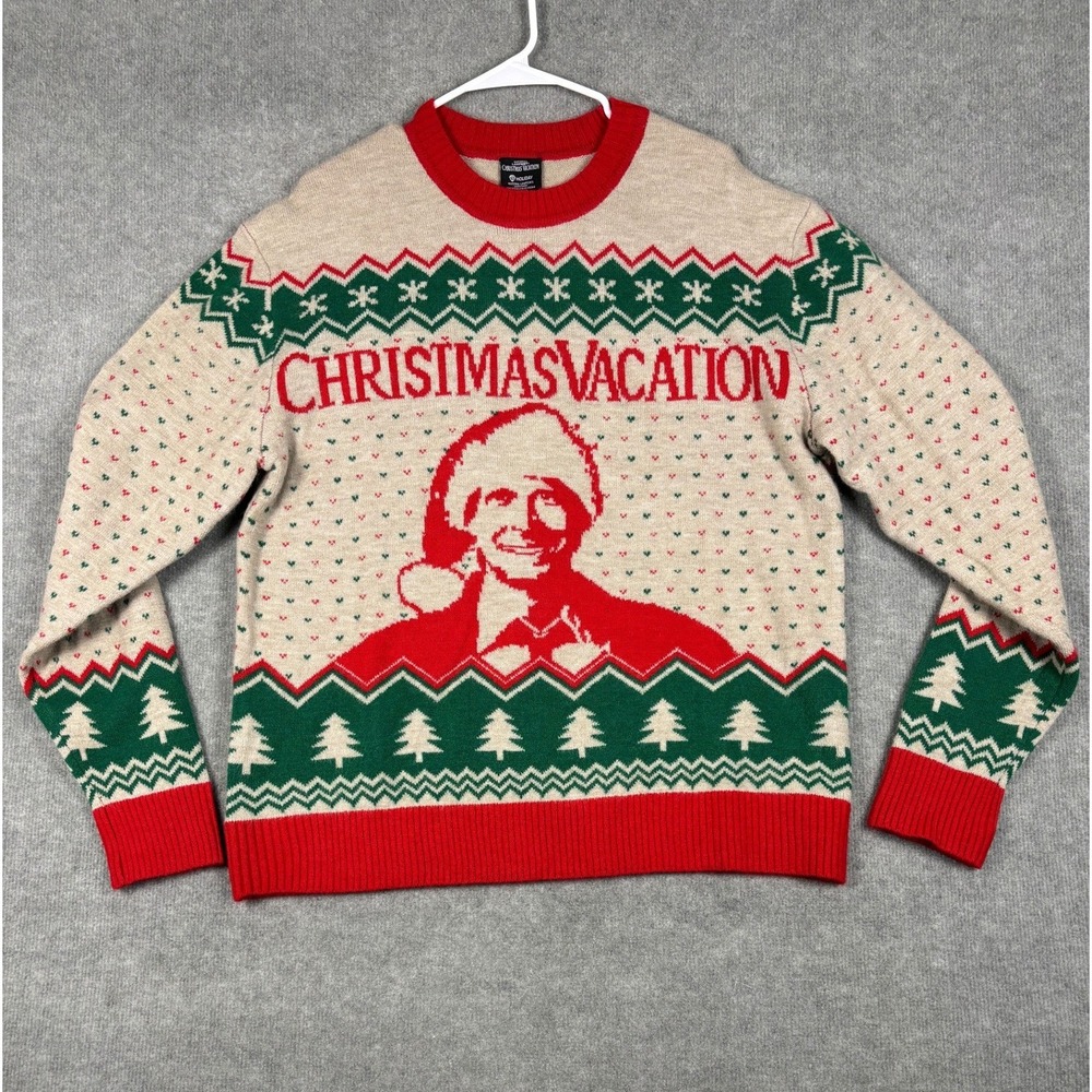 National Lampoon's Christmas Vacation Clark Griswold Sweater L Tan Red Green